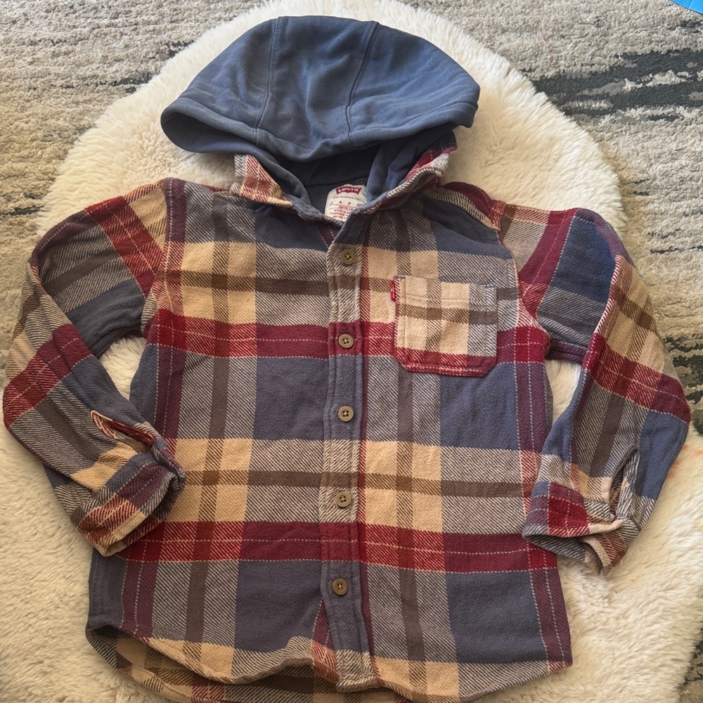 Levi’s size 5 Plaid Hooded Flannel Shirt Jacket - Blue/Red